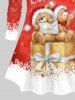 Plus Size Christmas Hat Bear Gift Snowflake Colorblock Print T-shirt -  