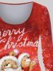 T-shirt imprimé colorblock grande taille avec chapeau de Noël, ours et flocons de neige - Rouge 3X