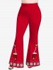 Plus Size Bowknot Christmas Gloves Striped Stars Print Flare Pants -  