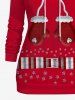Christmas Plus Size Bowknot Gloves Striped Stars Buckle Print Kangaroo Pocket Hoodie -  