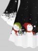 Robe de Noël Ligne A Bonhomme de Neige et Flocon de Neige Imprimés de Grande Taille à Manches Evasées - Noir XS