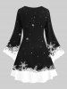 Christmas Plus Size Snowflake Snowman Printed Flare Sleeves A Line Dress -  