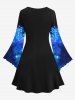 Plus Size Christmas Tree Ball Star Glitter 3D Print Flare Sleeves Party Dress -  