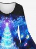 Plus Size Christmas Tree Ball Star Glitter 3D Print Flare Sleeves Party Dress -  