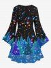 Plus Size Sparkling Glitter Light Christmas Tree Printed A Line Dress -  