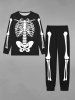 Ensemble de Pyjama D'Halloween Squelette Imprimé Gothique T-shirt et Pantalon de Jogging pour Homme - Noir 4XL