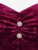 Plus Size Rhinestones Buckle Ruched Floral Velvet Dress -  