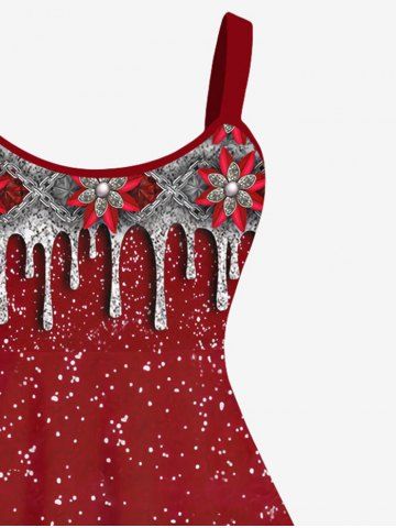 Plus Size Christmas Flower Paint Drop Blobs Glitter 3D Print Tank Party Dress