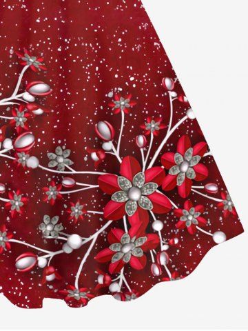 Plus Size Christmas Flower Paint Drop Blobs Glitter 3D Print Tank Party Dress