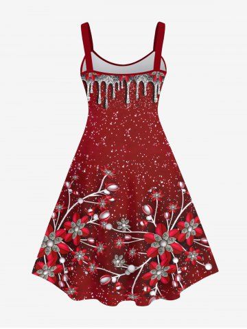 Plus Size Christmas Flower Paint Drop Blobs Glitter 3D Print Tank Party Dress