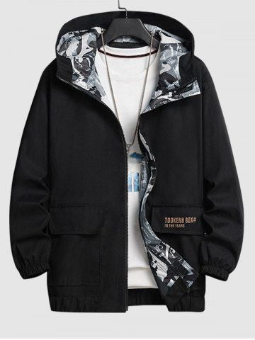 Men's Camouflage Letter Printed Flap Pocket Zip Fly Hooded Jacket - WHITE - S