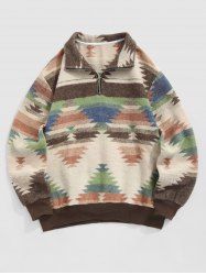 Quarter Zip Ethnic Aztec Print Woolen Sweatshirt -  