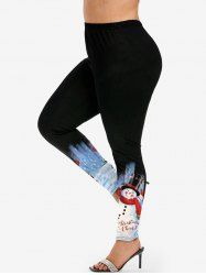 Plus Size Christmas Candy Snowman Snowflake Print Leggings -  
