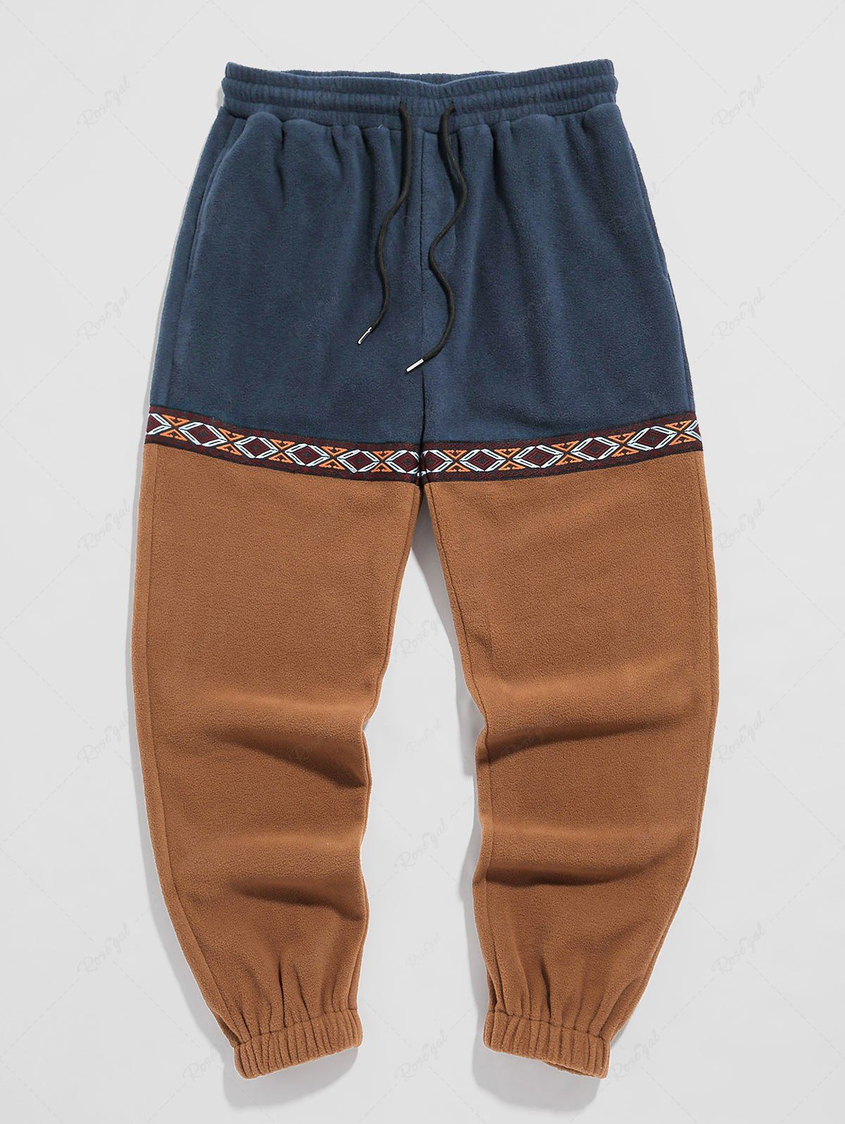 Buy Colorblock Jacquard Polar Fleece Beam Feet Pants  