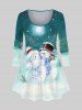 Plus Size Christmas Tree Hat Snowman Snowflake Moon Printed T-shirt and Flare Pants Outfit -  
