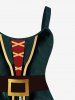 Plus Size Christmas Snowflake Colorblock Braided Buckle Belt 3D Print Tank Dress -  