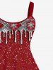 Plus Size Christmas Flower Paint Drop Blobs Glitter 3D Print Tank Party Dress -  