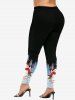 Plus Size Christmas Candy Snowman Snowflake Print Leggings -  