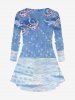 T-shirt grande taille imprimé bonhomme de neige et flocons de neige, motif bonbons de Noël - Bleu clair 1X