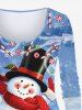 T-shirt grande taille imprimé bonhomme de neige et flocons de neige, motif bonbons de Noël - Bleu clair 4X