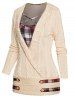 Twisted Knit Plaid Print Crossover Faux Twinset Sweater -  