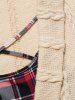 Twisted Knit Plaid Print Crossover Faux Twinset Sweater -  