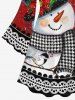 Robe de Noël Bonhomme de Neige Fleur Oiseau Imprimés à Manches de Cloche de Grande Taille - Rouge M