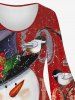 Robe de Noël Bonhomme de Neige Fleur Oiseau Imprimés à Manches de Cloche de Grande Taille - Rouge M