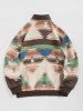 Quarter Zip Ethnic Aztec Print Woolen Sweatshirt -  