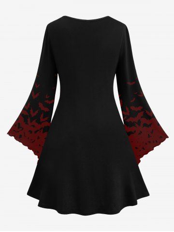 Halloween Vampire Costume Plus Size Bat Ruffles Glitter 3D Print Bell Sleeve Dress