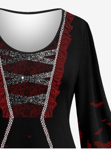 Halloween Vampire Costume Plus Size Bat Ruffles Glitter 3D Print Bell Sleeve Dress