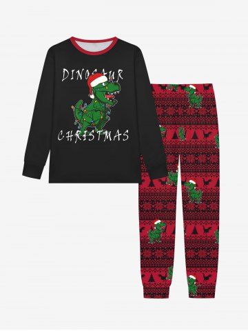 Gothic Christmas Hat Dinosaur Tree Floral Print T-shirt and Jogger Pants Pajama Set For Men - BLACK - S
