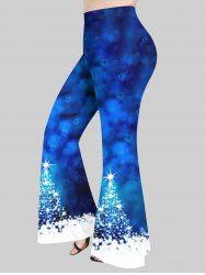Plus Size Christmas Tree Star Colorblock Glitter 3D Print Flare Pants -  