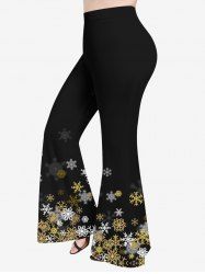 Plus Size Colorful Snowflake Print Christmas Flare Pants -  