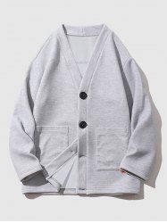 Men's Basic Minimalist Style Button Up V-neck Front Pocket Knitted Cardigan -  
