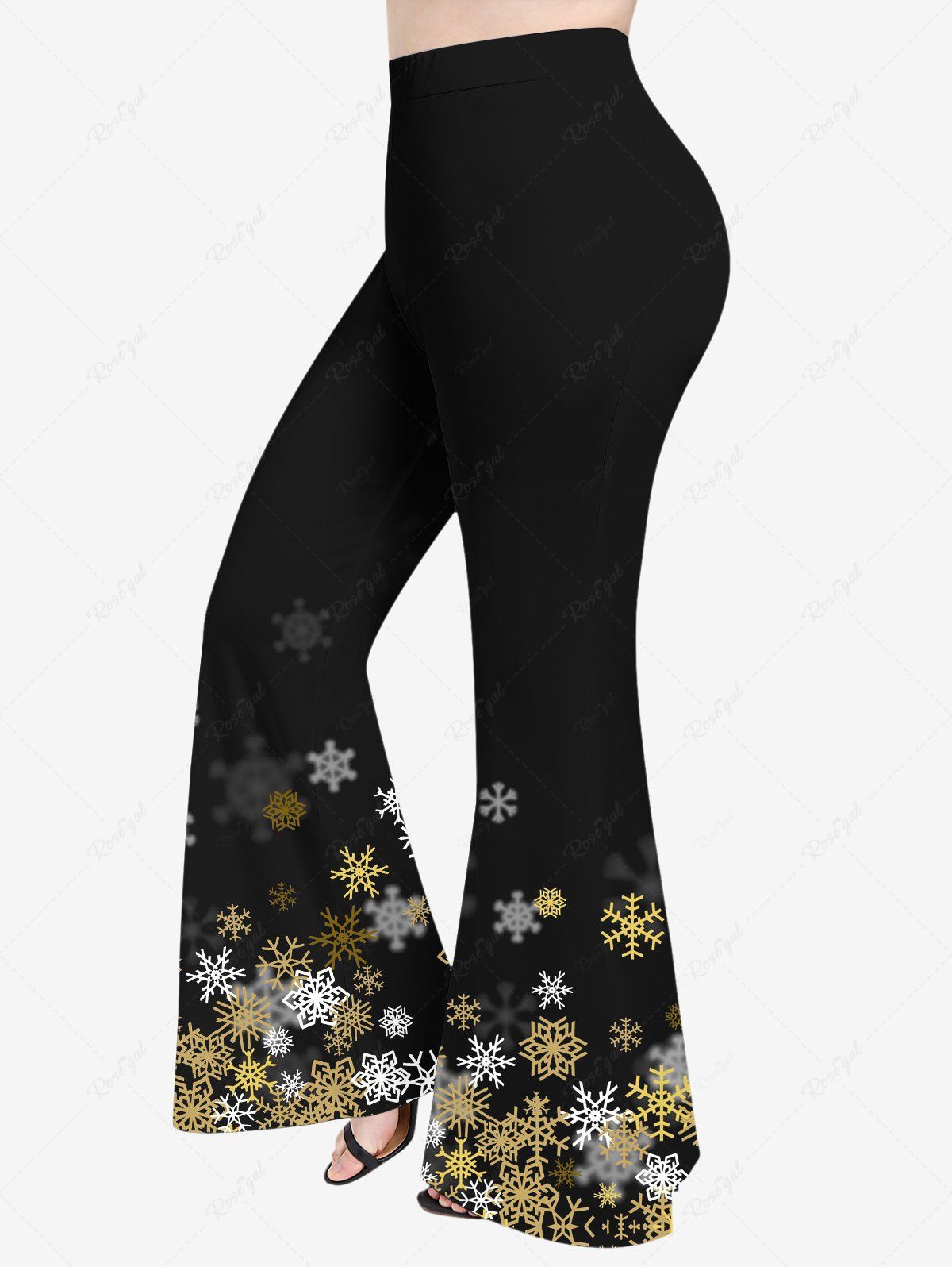 Cheap Plus Size Colorful Snowflake Print Christmas Flare Pants  