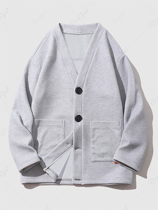 Outfit Men's Basic Minimalist Style Button Up V-neck Front Pocket Knitted Cardigan  