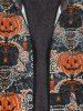 Gothic Halloween Skull Pumpkin Cat Print Zipper Fleece Hoodie For Men - Multi-A 3XL