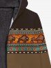 Gothic Colorblock Ethnic Graphic Bull Print Zipper Fleece Hoodie For Men -  