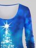 T-shirt 3D Etoile Sapin de Noël en Blocs de Couleurs Brillant Imprimé de Grande Taille - Bleu 3X