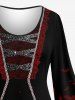 Robe D'Halloween Costume Chauve-souris et Vampire Imprimés Manches de Cloche de Grande Taille à Paillettes - Rouge foncé 5X