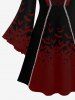 Robe D'Halloween Costume Chauve-souris et Vampire Imprimés Manches de Cloche de Grande Taille à Paillettes - Rouge foncé 6X