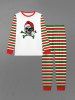 Gothic Christmas Hat Skull Colorblock Stripes Print T-shirt and Jogger Pants Pajama Set For Men -  
