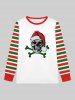 Gothic Christmas Hat Skull Colorblock Stripes Print T-shirt and Jogger Pants Pajama Set For Men -  