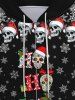 Gothic Christmas Hat Skull Snowflake Print Zipper Fleece Lined Hoodie For Men -  
