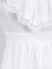 Gothic Floral Lace Panel Balloon Sleeves Ruffles Ruched Solid A Line Midi Dress -  