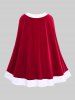 Plus Size Christmas Patchwork Colorblock Buckle Cape Dress -  