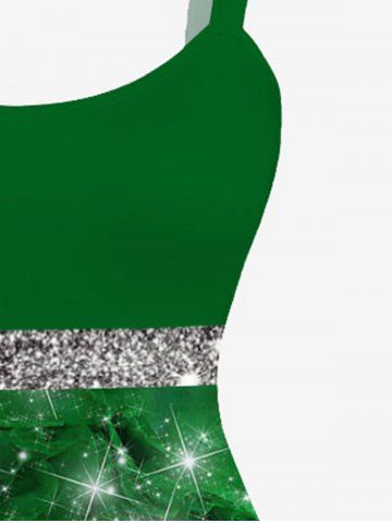 Plus Size Christmas Ball Light Snowflake Sparkling Sequin Glitter 3D Print Tank Party Dress