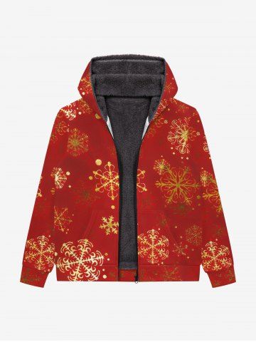 Sweat à Capuche Gothique Zippé Flocon de Neige de Noël Imprimé pour Homme - RED - 7XL