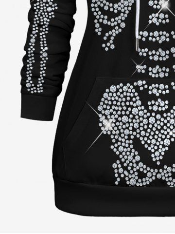 Plus Size 3D Glitter Sparkling Skeleton Print Halloween Kangaroo Pocket Drawstring Hoodie